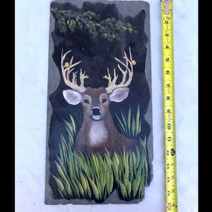 vintage handmade art slate hand painted slate wall hanging hunting deer